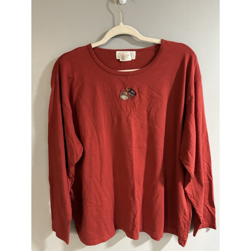 Mandal Bay Women's Soft T Shirt Happy Harvest Scarecrow Stitch Size XXL‎ Orange